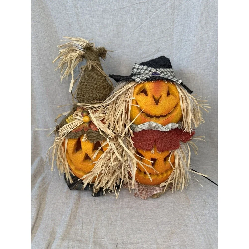 Gemmy Halloween Fiber Optic Light Jack O Lantern Trio Pumpkin 2003 Tested Works